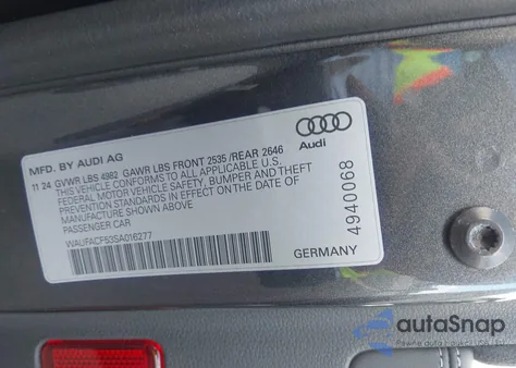 2025 Audi A5 Sportback Premium Plus 45 Tfsi S Line Quattro S Tronic from USA, damaged, VIN WAUFACF53SA016277